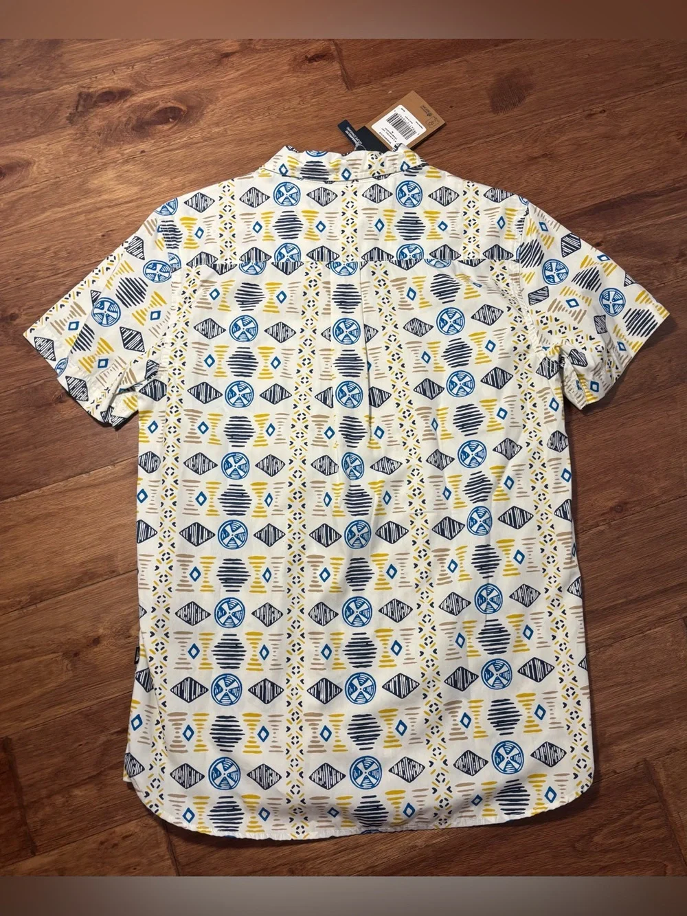 North Face Men’s Baytrail Camp Shirt Short-Sleeve Button-Up, Blue/Yellow Print M